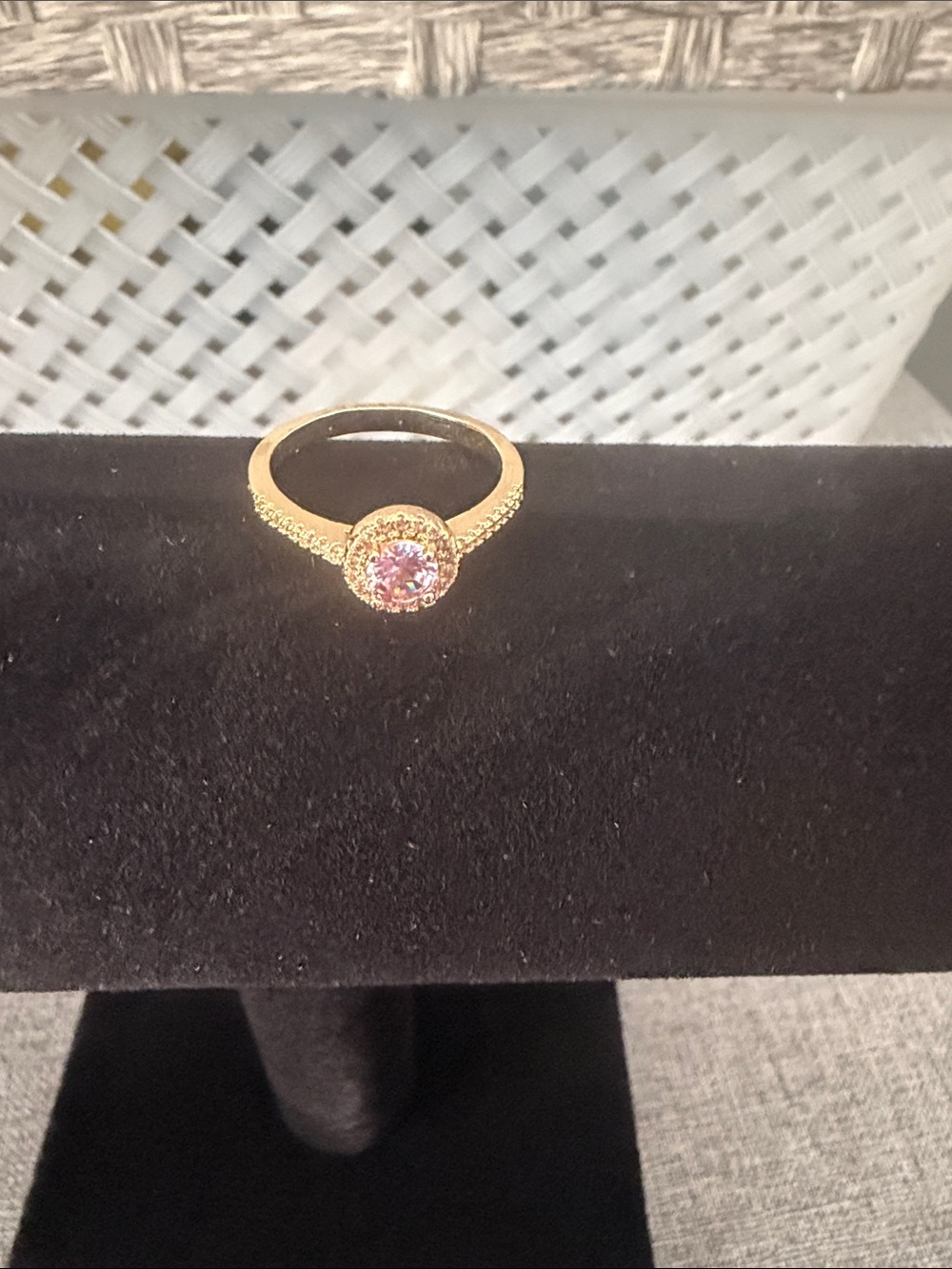 Gold Ring with Pink Center Stone - Elegant Women's Jewelry